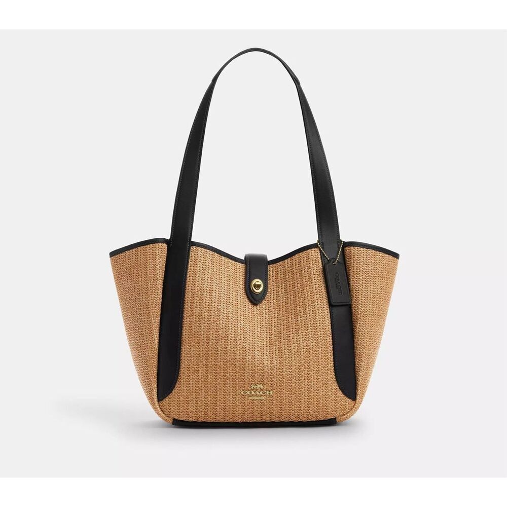 LAST NWT COACH Hadley Turn Lock Tote Bag
Toast/Black Straw Smooth Leather CAL87